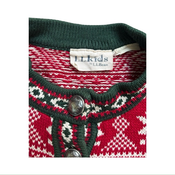 LL Bean Kids Knit Sweater Nordic Fair Isle Birdseye Henley Sweater - Picture 3 of 4